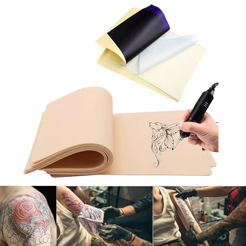 Techson Tattoo Skin Practice, 10Pcs 1mm Blank Double Slides Fake Skins for Tatto Beginners and Microblading Eyebrow Practice (7.4 x 5.6in) (10 x Tattoo Skin + 10 x Paper)