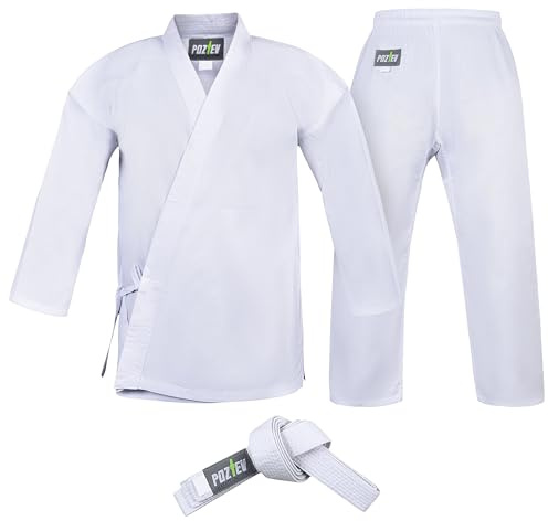 POZTEV Karate Uniform for Kids & Adults Lightweight Student Gi Pants and Jackets for Martial Arts Taekwondo Uniform With Free Belt (000)