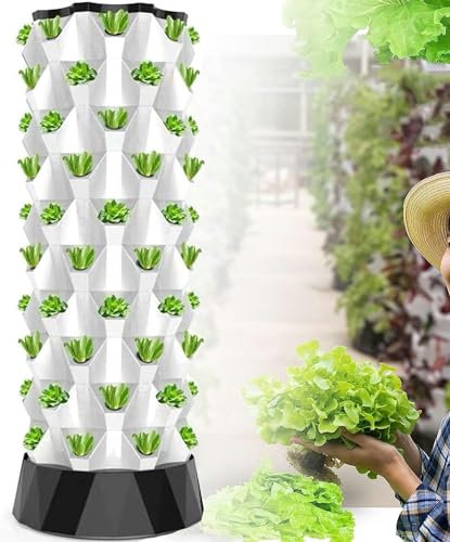 FLTRGO Hydroponics Tower Garden Hydroponic Growing System Aeroponics Growing Kit für Kräuter, Obst und Gemüse mit Hydratationspumpe, Adapter, Netztöpfen, Timer für Kräuter, Obst und Gemüse