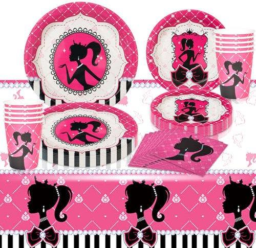 51 Piezas Vajilla Fiestas Cumpleaños Barbie, Vajilla de Fiesta de Barbi Reutilizable, Vajilla Barbie de Fiesta para Cumpleaños de Niñas, - Platos de 7'' y 9'', Vasos de Papel, Servilletas, Manteles