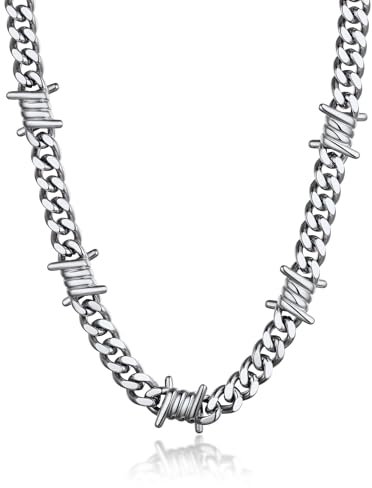 Bandmax Panzerkette Herren Dornen Kette Kubanische Halskette Edelstahlkette 55CM Kette 9MM breit Kette Jungs Modeschmuck für Weihnachten
