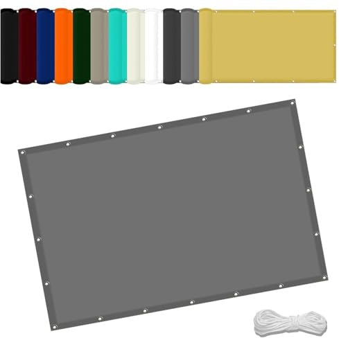 Markisenstoffe Meterware 2.2 x 3.4 m Wasserdicht Balkon Sichtschutz Reißfest UV-Schutz nach Mass Polyestergewebe Mit Seil Schattenspender für Gewächshaus/Hinterhof, Hellgrau