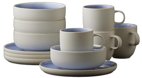 Studio Round North - Juego de brunch (12 unidades), color blanco y rojo