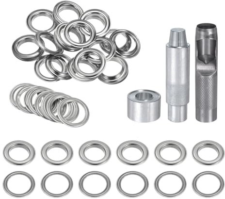 QUARKZMAN Grommet Werkzeug Kit, 20 Pcs 20mm Ösen mit 2 Ösenzange & 1 Scheiben Set, Metallösen Kupfer Tülle Stanzwerkzeug für Stoff Planen Leder Gewebe Vorhang Poolabdeckung, Silber