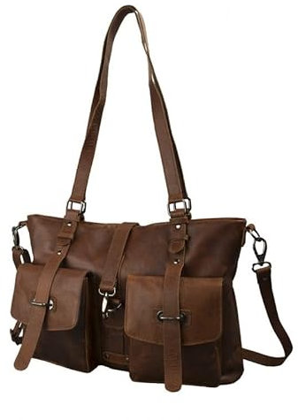Vintage-Look Büffel Öl Pull-Up Leder Umhängetasche für Damen, Braun, Zwei Fächer, Magnetverschlüsse, Reißverschlussfächer, Smartphonefach