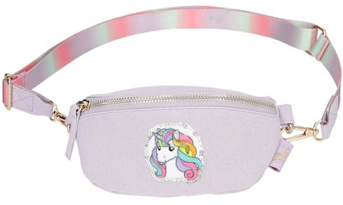 Depesche 13123 Ylvi - Kleine Crossbag in Lila, mit Einhorn Motiv und Glitzer, Umhängetasche mit längenverstellbarem Tragegurt
