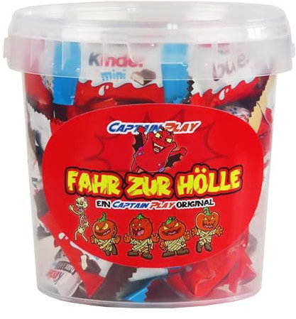 CAPTAIN PLAY Fahr zur Hölle Süßigkeiten-Mix, Schokolade Geschenk für echte Kollegen, Freunde und Verwandte mit 315g Ferrero Kinder Spezialitäten, charmante Geschenkidee für unnötige Anlässe