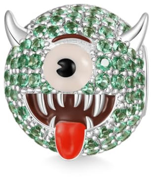 GNOCE Charm Perle emoji Herz in Flammen Charm 925 Sterling Silber Geschenk für Mädchen Kinder Fit Alle Armband/Halskette (Einäugiges grünes Monster)