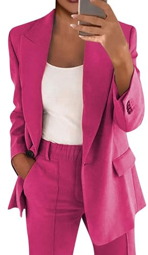 Tailleur-Pantalon-Costumes-Ensemble Tailleurs-Jupes Femme Ensemble Blazer Femme Rose XL