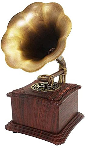 Tocadiscos Retro, Madera Maciza Mini Vintage Retro Estilo clásico Fonógrafo Forma de gramófono Sistema de Sonido de Altavoz estéreo(