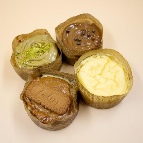 TARTALETA DE QUESO AL HORNO (PACK 4) 4 sabores: clásica, pistacho, dulce de leche y galleta Lotus - 100% Artesanal - Sin conservantes ni Aditivos - Versión mini de nuestra deliciosa tarta de queso