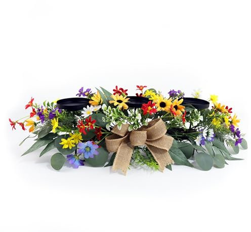 Künstlicher Kerzenhalter mit Wildblumen, Blau