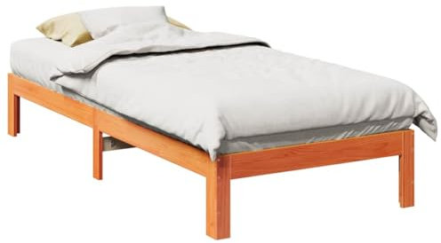 vidaXL Massivholzbett ohne Matratze Wachsbraun 90x200 Kiefernholz, Bettrahmen, Schlafzimmerbett, Doppelbett, Schlafzimmermöbel, Bett, Holzbett