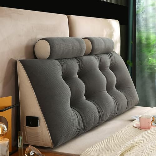 ZF YLYH Keilkissen Lang Rückenkissen für Bett: Bequemes Lesekissen Abnehmbar Sofa Lendenkissen Dreieckiges Hohen Rückenlehne Kissen mit Nackenstützkissen (Dark Gray, 180 * 50 * 20cm)