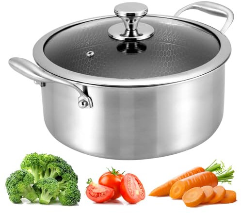 Kikcrrou Kochtopf mit Deckel,24 cm Universaltopf aus Edelstahl,Kochtopf Induktion mit Honigkamm für Alle Herdarten Geeignet