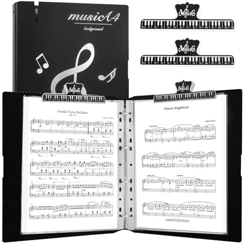 AOBOPLE Notenmappen A4,100 Tasche Chormappen Schwarz Notenordner Mappe für Notenblätter,Music Sheet Folder mit 2 Notenheftklammern Musiknote Mappe Ringbuch (Schwarz)