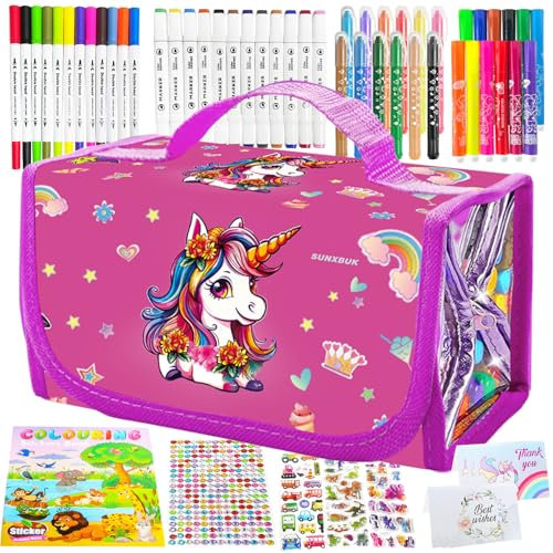 Einhorn Geschenke für Mädchen 4-7 Jahre,Mädchen Geschenk 3-10 Jahre,Malset für Kinder,Glitzerstifte,Einhorn Spielzeug ab 4 Jahre,Federmäppchen,Filzstifte,Buntstifte,für 3 4 5 6-10 Jahre Kinder
