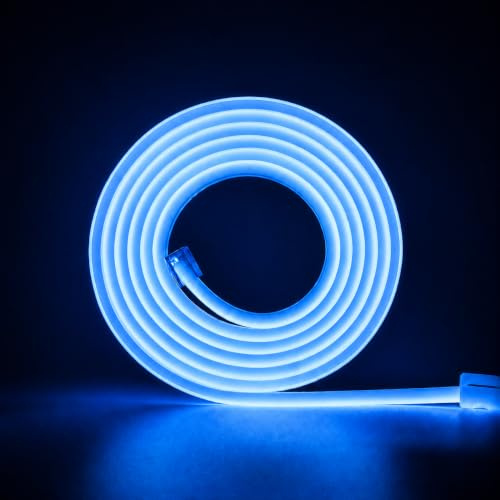 ANSIEN® Bandes LED Neón 220V (Bleu,2M),Chaque Coupe de 10cm 12W/m Cordon lumineux COB IP65 Étanche Avec Prise et Adhésif,Ruban LED Neón pour Maison,Bar,Restaurant