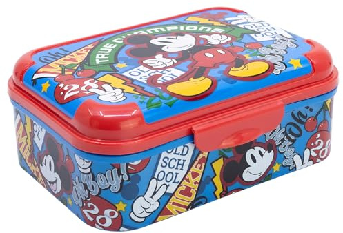 STOR Micky Maus Kinder Brotdose 1423ml - Robuste Kunststoff Lunchbox BPA-Frei mit Dekoriertem Deckel für Schule und Ausflüge