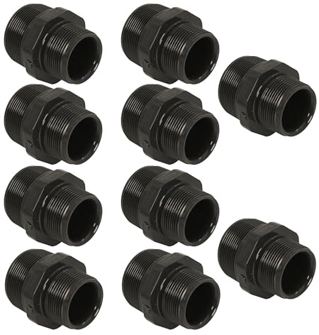 HAF 10x PVC Fittings Doppelnippel mit 2 x 1 1/2 | Außengewinde x Außengewinde | 2 Zoll x 1,5 Zoll | Verbinder aus grauem PVC | PN16 für Rohr, Poolverrohrung, Druckleitung, Rohrleitung & Teich