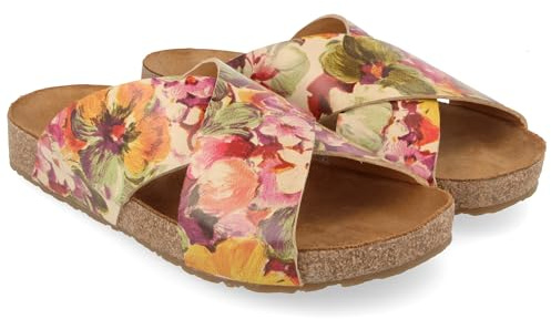 HAFLINGER Bio Mio Leder Pantolette Sandale Unisex Blumenmotiv (Flower 1777), Gr 38