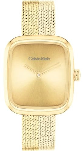 Calvin Klein Zwei-Zeiger-Quarzwerk-Uhr für Damen Kollektion CK Adore mit Goldfarben Edelstahl-Mesh-Gliederarmband - 25100099
