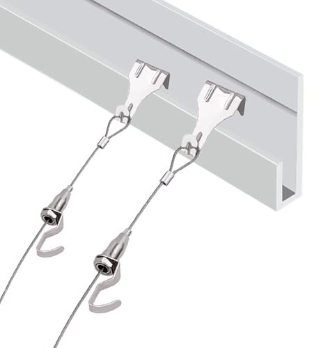 Cimaise Pour Tableau Tringle de suspension flexible pour photos, rail de suspension pour miroir mural avec crochets de fixation/réglage, tringle de galerie d'art pour décoration(B Rail 1m/3.3',Cable 2