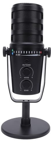 XLR USB Gaming Mic Microfono Dinamico Cardioide con Supporto per Registrazione Dal Vivo Karaoke, Manopola Multifunzione per Riverbero, Riduzione del Rumore, Guadagno, Volume IEM,