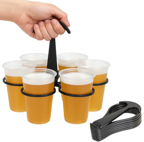 Becherträger Becherhalter für Bier, Softdrinks & Kaffee, Getränkehalter klappbar, Faltbarer Bierhalter Wiederverwendbar für Festivals, Konzerte, Urlaub & Outdoor, klappbarer Becher Halter in Schwarz