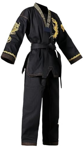 ATEUXOL Karate-Anzug Taekwondo-Uniform, Schwarz, Taekwondo-Kampfsport, Karate-Anzüge, Besticktes Drachenmuster(XXXXL-200CM)