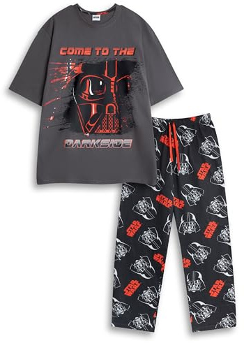Star Wars Darth Vader Men's Grey and Black Short Sleeve Long Leg Pyjama Set | Cotton Blend Sleepwear with 'COME TO THE DARKSIDE' Graphic | Cartoon Nightwear Merch