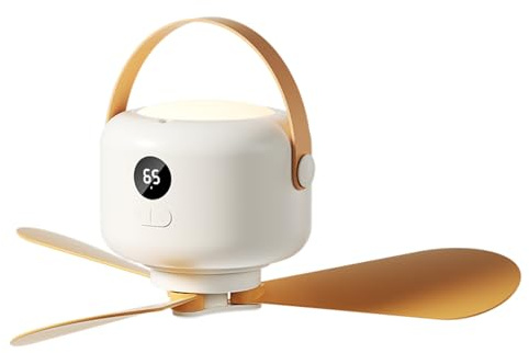 Obotsnoi Ventilateur de plafond à télécommande avec batterie 3600 mAh 7200 mAh 5 vitesses de rotation avec lumière LED pour tente camping ventilateur suspendu multifonction avec feuilles amovibles