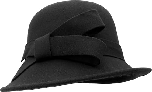 Lynmquober Women Felt Cloche Hat 1920s Vintage Fedora Bowknot Bowler Hats