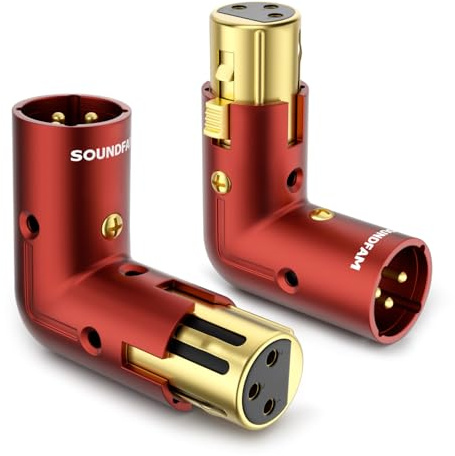 SOUNDFAM Adattatore XLR a 90 Gradi per Cavo Microfono con Angolo Regolabile, Connettori XLR Maschio a Femmina Professionali Placcati Oro, Confezione da 2 Pezzi