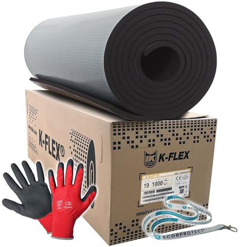 K Flex ST - Placa aislante autoadhesiva + guantes + cordón Scorprotect® (negro, grosor de aislamiento 19 mm, 1000 x 6000 mm)