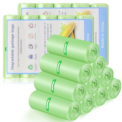 Mauepersu Sacs Poubelle Biodégradables 10L, 200 Unités, 45x50cm, Vert | Résistants Anti-Fuites, Pour Poubelle Cuisine, Maison & Bureau