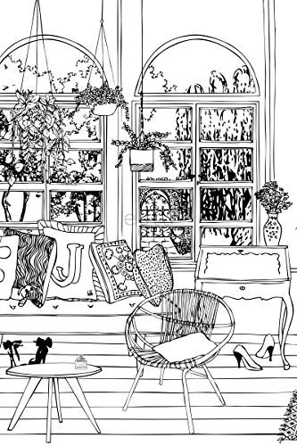 ESTAhome papier peint panoramique dessin d'un salon noir et blanc - 158812-1,86 x 2,79 m