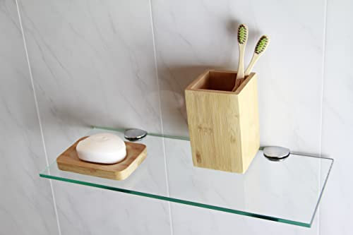 Longue étagère en verre avec support chromé pour salle de bain, chambre, cuisine, bureau, Verre, 400mm x 150mm