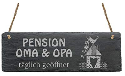 Dekolando Geschenk Oma und Opa Schiefertafel - Pension Oma & Opa - 22cm x 8cm Schild Schilder Geschenke Schild Geburtstag Ostern Weihnachten Omas Opas Großeltern Grosseltern Omi Opi Enkel Enkelkind