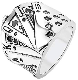 PAMTIER Herren Hip Hop Karten Biker Ring mit Edelstahl Silber Größe 68 (21.6)