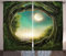 ABAKUHAUS Wald Rustikaler Gardine, mystischer Baum, Schlafzimmer Kräuselband Vorhang mit Schlaufen und Haken, 280 x 245 cm, Grün Creme