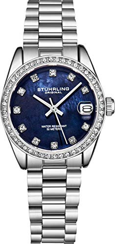 Stuhrling Original Damenuhr – Edelstahl-Mesh-Armband, Quarzwerk, analog, Perlmutt-Zifferblatt mit Datum – Elegante und lässige Damenuhren-Kollektion