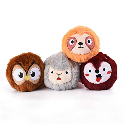 Hundebiss HugSmart Zooball 4er-Pack 2-in-1Kaubälle für Hunde, interaktives weiches Plüschspielzeug ohne Füllung für kleine, mittelgroße und große Hunderassen