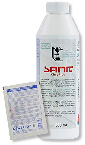 DEWEPRO-Set: SANIT CitroPlus (3005) - Flasche à 500ml - umweltfreundlicher, schonender, hochwirksamer und professioneller Entkalker, inkl. 1 St. DEWEPRO® Single Scrubs