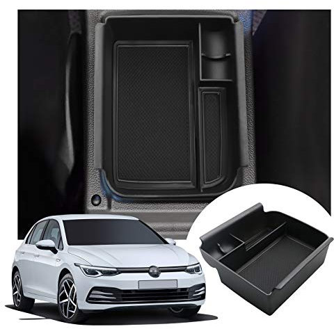 LFOTPP Centre Console Armrest Storage Box Compatible with V W Golf 8 MK8, Car Armrest Organiser Tray Glove Box with Non-slip Mats, Golf 8 Interior Accessories (Black)