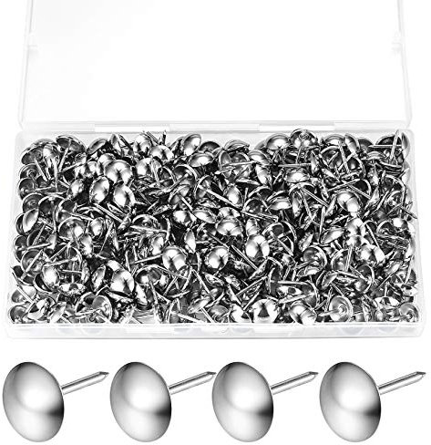 320 Pcs Upholstery Nails, Upholstery Tacks Pins, Furniture Decorative Thumbtacks, Antique Push Studs Pins, Drawing Picture Chairs Carpet Nails - 11x17 MM (Silver)