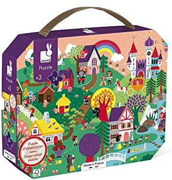 Janod - Puzzle und Suchspiel für Kinder Märchen, 24 Teile - Lernspiel - Feinmotorik und Konzentration - Koffer mit Griff - hergestellt in Frankreich - FSC-zertifiziert - Ab 3 Jahren, J02646