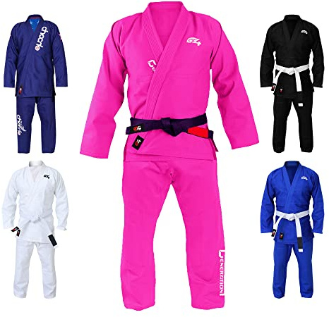 G4 VISION BJJ Gi Mens Kids Brazilian Jiu Jitsu Suit Jujitsu Adult Uniform Adult Youth Blue Black White (Pink, F4)