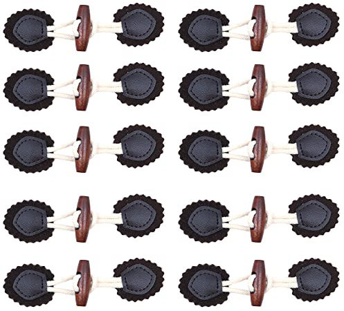 CENPEK 10 Paar Leder-Horn-Knebelknöpfe, Mantel-Knebelverschluss, Näh-Holzknöpfe, handgefertigt, für Mäntel, Jacken, Windjacken, Pullover, DIY-Dekoration – Braun