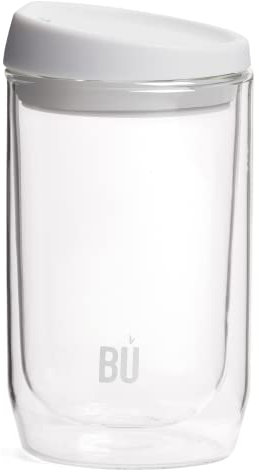 BU Products Reusable Double Walled Glass Coffee Cup | Travel Mug | Splash Proof Antibacterial Lid | BPA Free | Cappuccino Latte Flat White Glass Mugs | Vacuum Insulated | 12oz/340ml Snow White